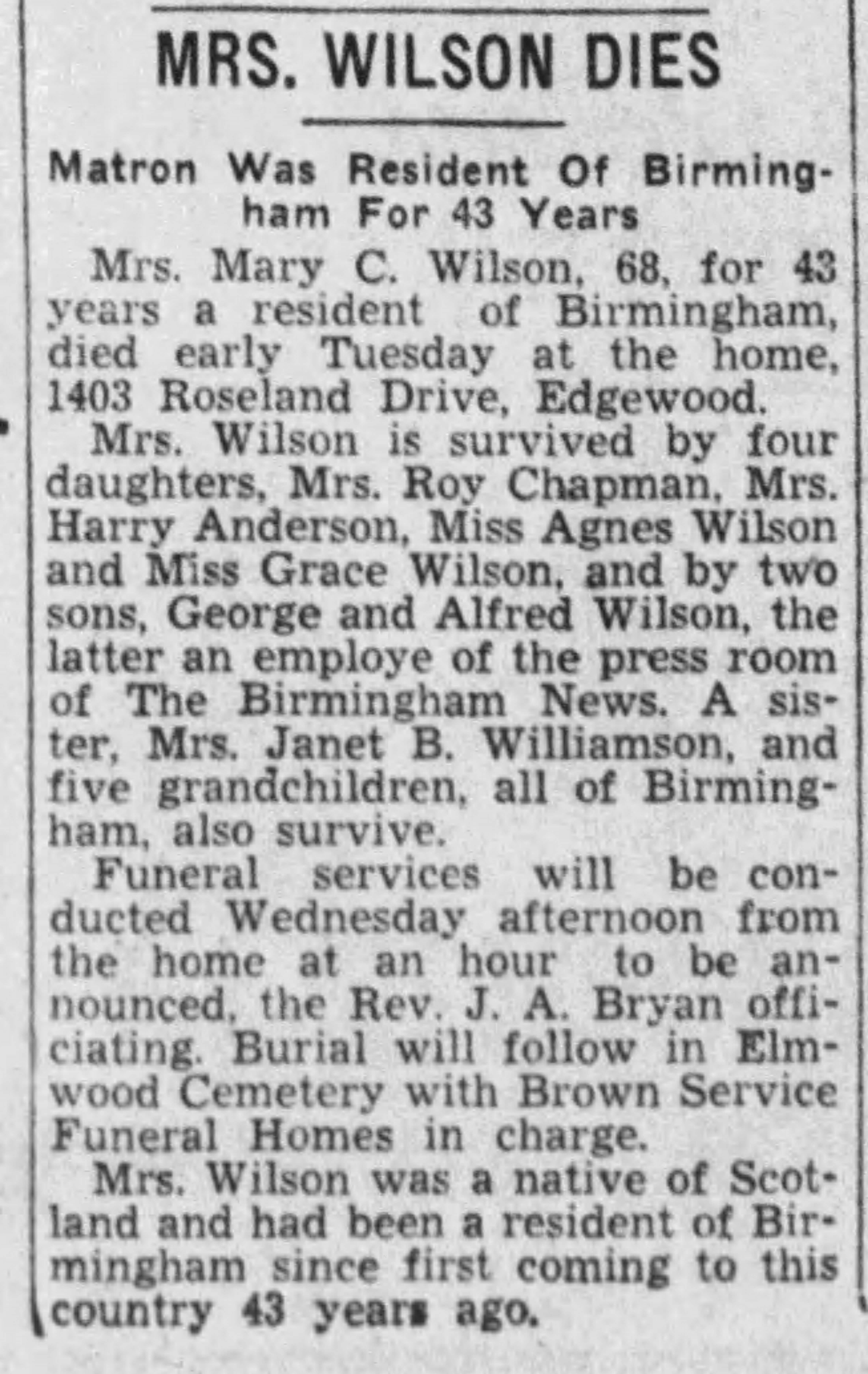 Mary C. Wilson obituary